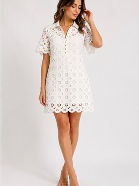 Zara White Eyelet Polo Mini Dress
